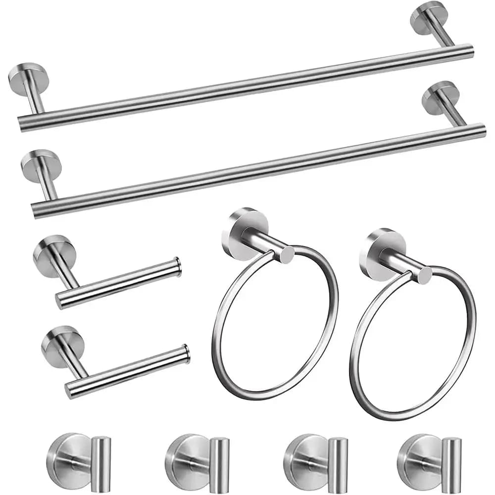 Set di Accessori per Bagno in Nichel Spazzolato da 16 Pollici: Porta Asciugamani, Anello Porta Asciugamani, Porta Carta Igienica, Gancio per Accappatoio, Realizzato in Acciaio Inossidabile SUS304