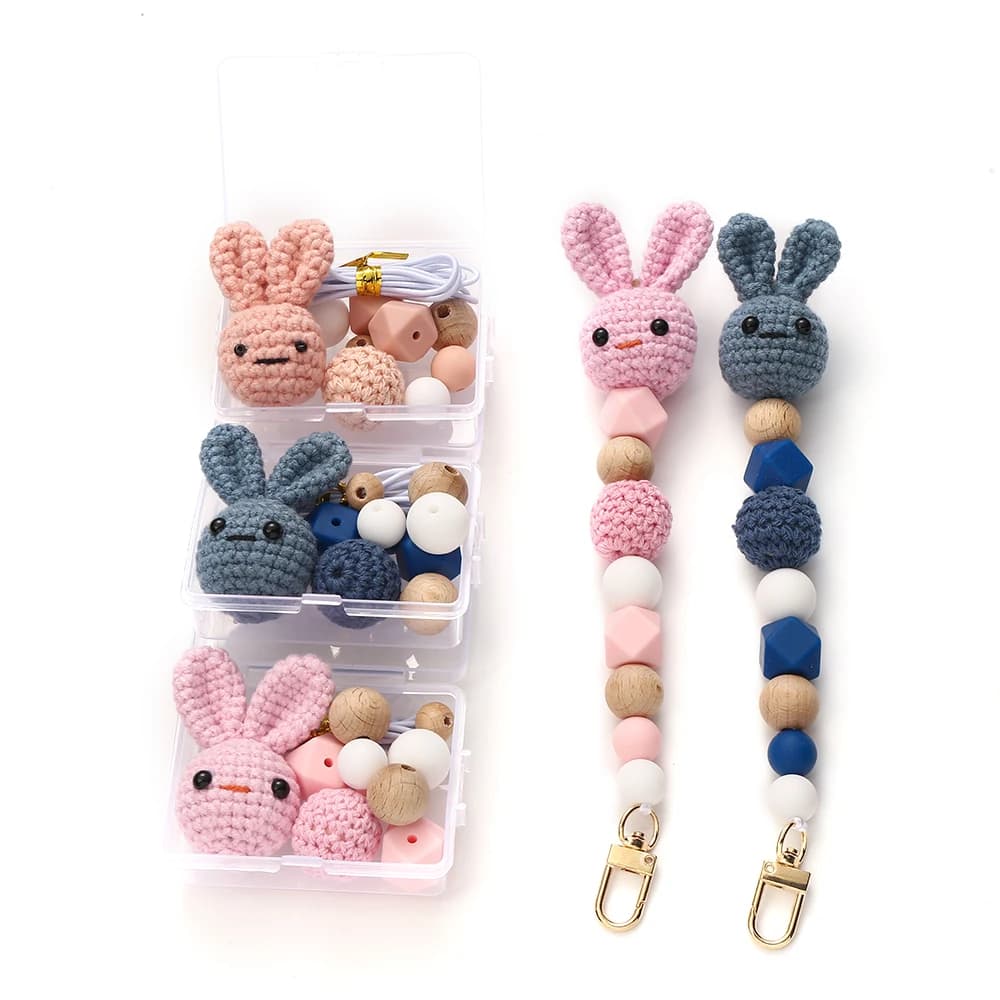 Food Grade Baby Ciuccio Catena Che Fa Set Box Tessitura Conigli Legno di Silicone Perline Per Il FAI DA TE Baby Massaggiagengive Cura Masticare Ciuccio Catena
