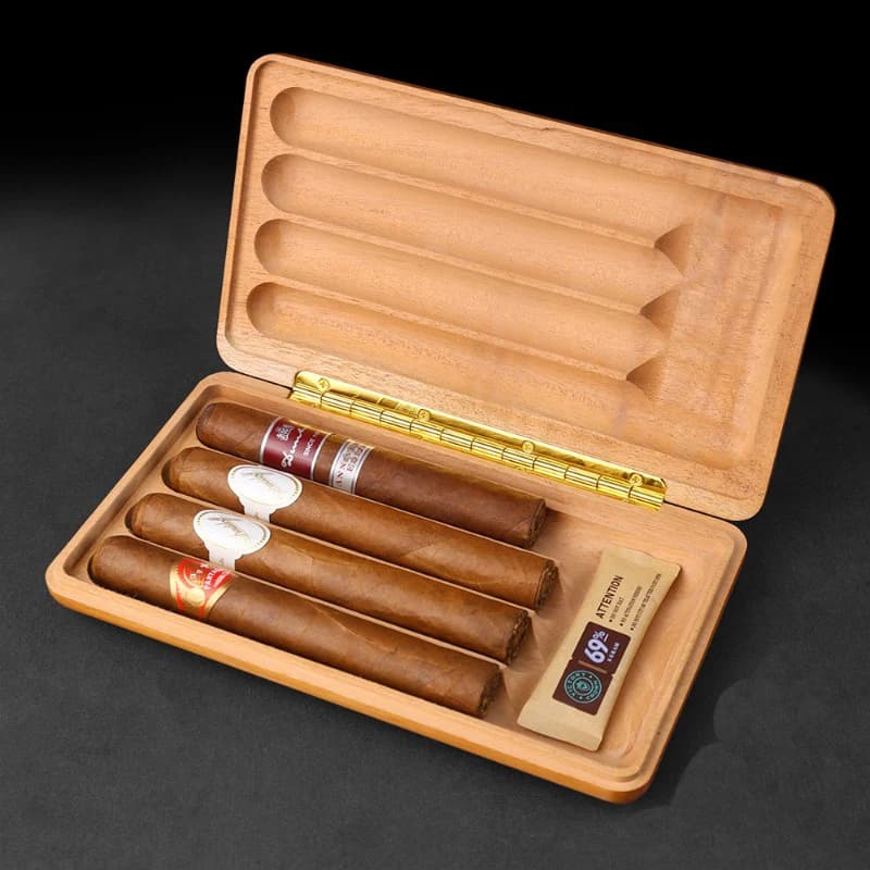 Cigar Box Cigar Moisturizing Box Cedar Wood Solid Wood Rich Cigar Multi Pack Portable Moisturizing Box 4-Pack (Excluding Cigars)