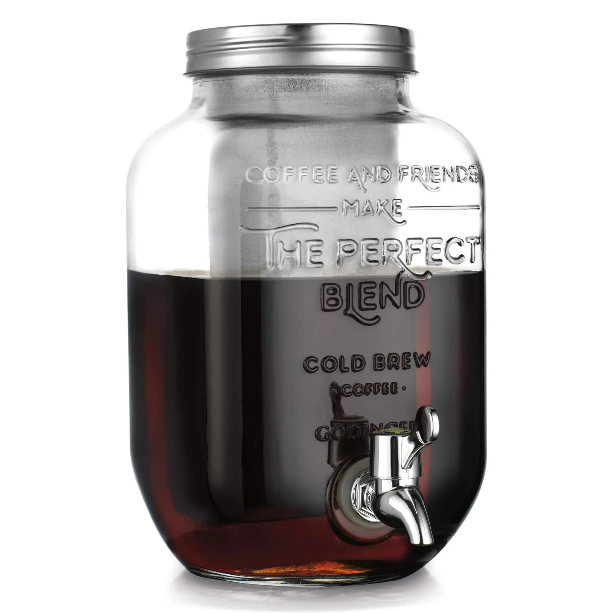 Caffettiera per birra fredda da 4000 ml con caraffa in vetro EXTRA-SPESSO per frutta Teiera Brocca per birra fredda con rubinetto in acciaio inossidabile