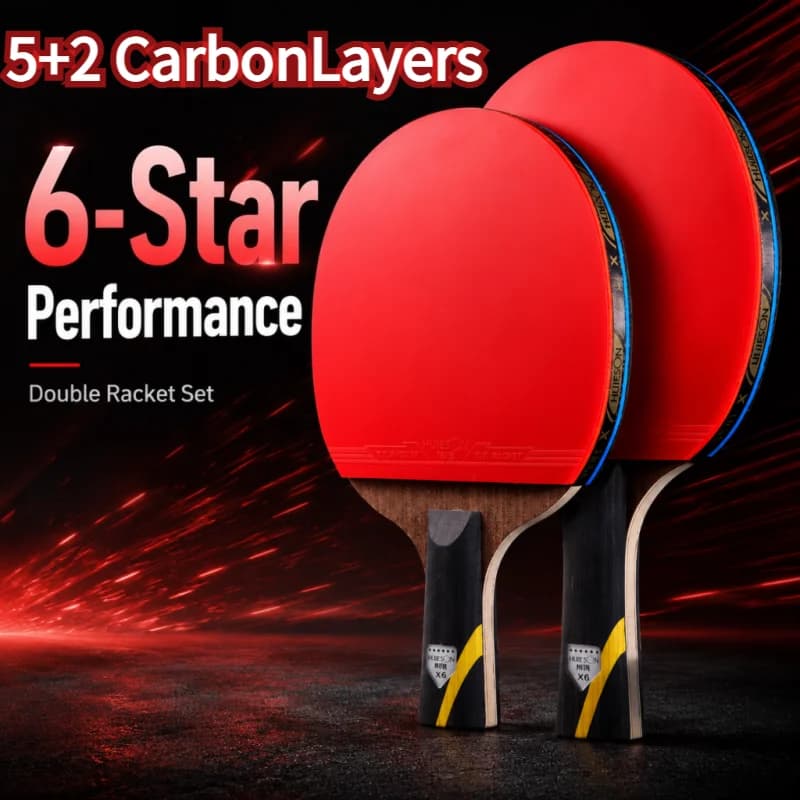 6 Star Carbon Table Tennis Super Powerful Ping Pong Raet Bat Training Racket Paddle Pimples in Rubber Carbon Fiber Blade