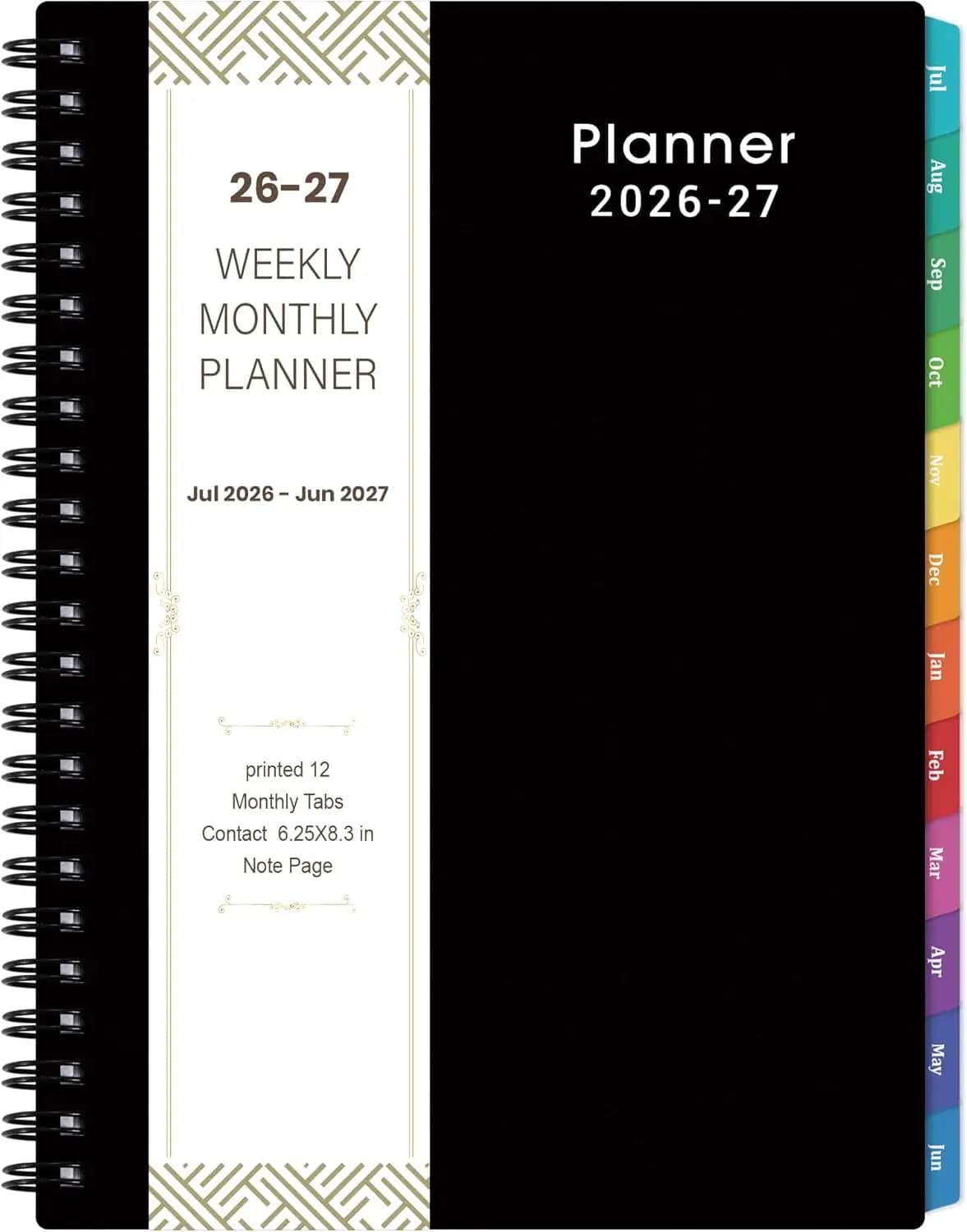 2026-2027 Weekly & Monthly Planner, July 2026-June 2027, 6.25x8.3 in, Flexible Cover, Twin-Wire Binding, Black