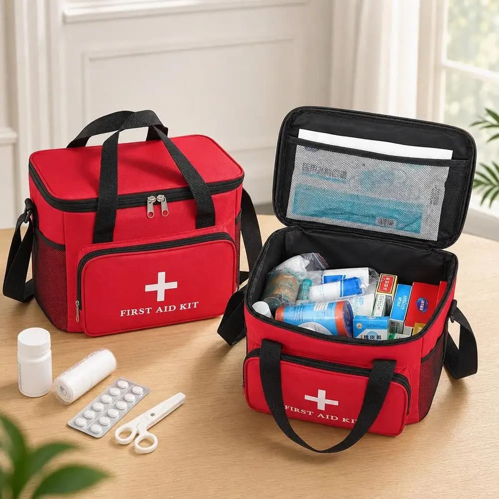Outdoor Emergency Medical Bag Large Capacity First Aid Storage Box Red Portable Family Travel Travel First Aid Kit