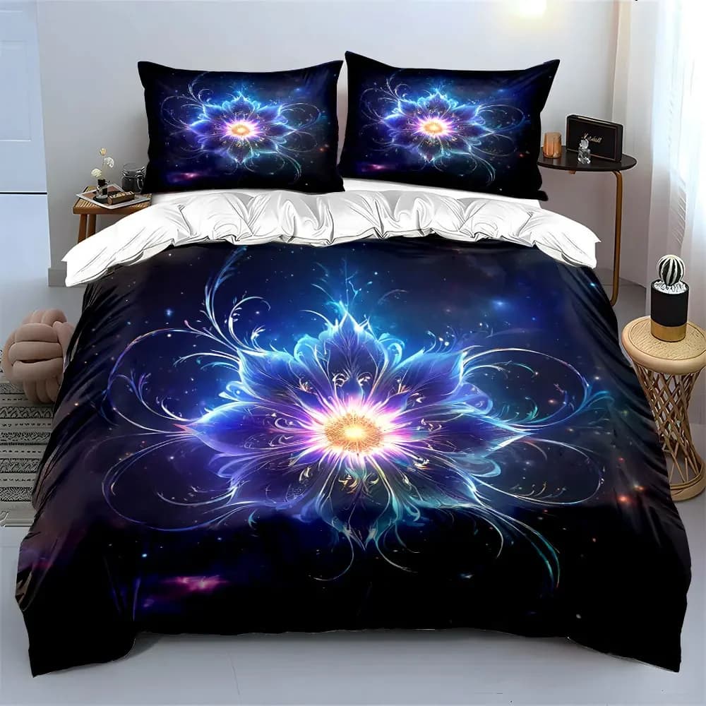 Set decorativo Floral Galaxy, set di biancheria da letto con copripiumino morbido e confortevole, include 1 copripiumino e 2 federe, regalo