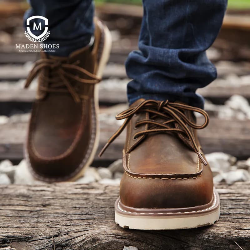 Scarpe Eleganti Vintage in Pelle Spaccata da Uomo Maden, Scarpe Derby Marroni con Punta Tonda, Stivali Casual con Lacci per Ufficio e Lavoro