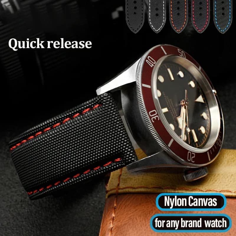 Nylon Leather Watch Strap 20mm 21mm 22mm 23mm 24mm For Tag Heuer Tissot Citizen Breitling Quick release Canvas Fabric Watch band