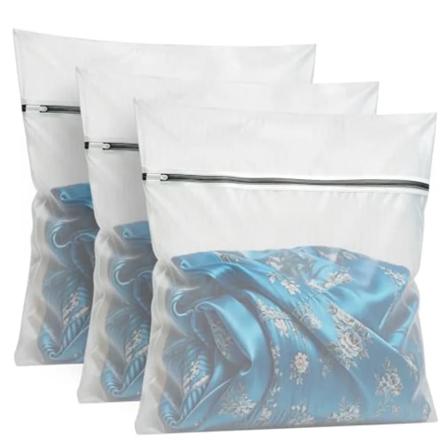 Large Laundry Bag with Zipper Protective Cover, 3Pcs 23x23 Inches Garment Bag for Washing Machine, Mesh Laundry Bags for Delica