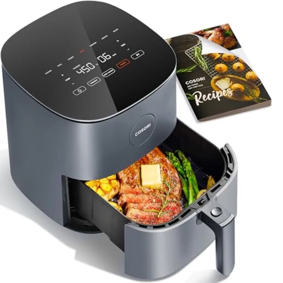 5QT Pro Compact Air Fryer with Gray Ceramic Coating, 7 Preset Programs including Preheating and Maintenance Heat up to 230°C, Easy to Use and Clean, with Agitation Function