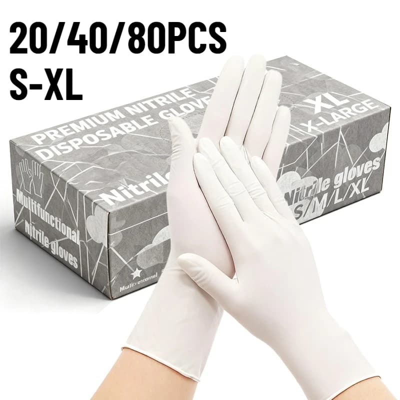 20/40/80PCS Guanti monouso in nitrile bianco Guanti per la pulizia della cucina domestica Gatti Cani Pulizia Parrucchiere Tatuaggio Lavaggio auto