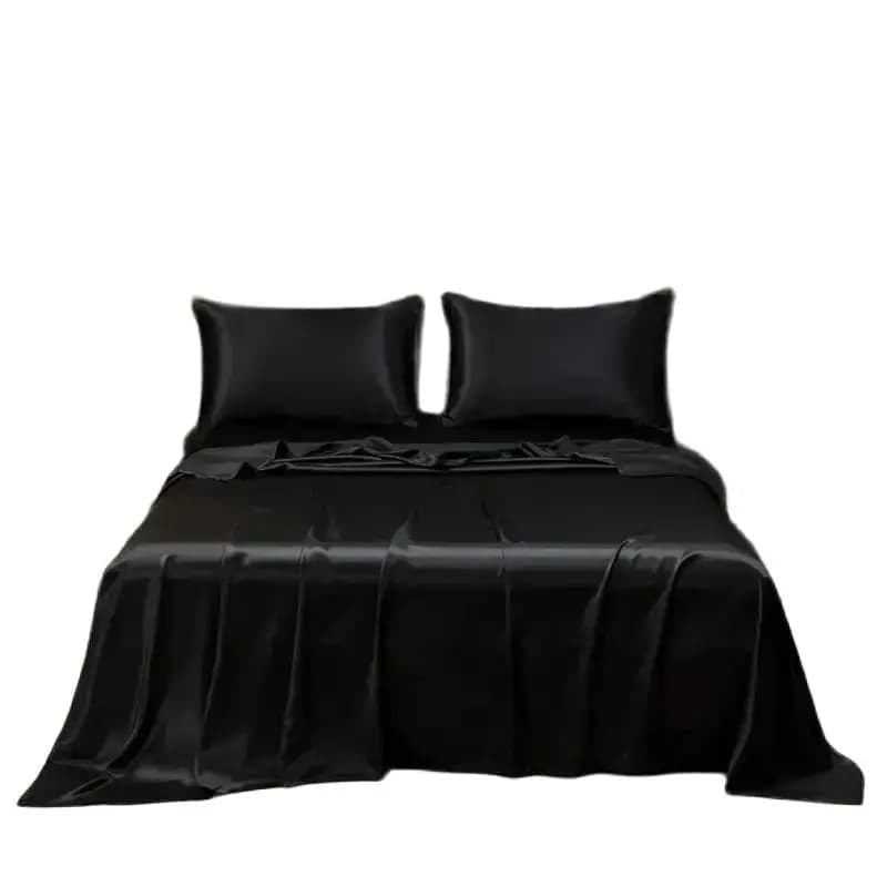 Set of satin sheets for summer Smooth silky upper sheet with pillowcase Set of single/queen/king flat sheets with ice cooling