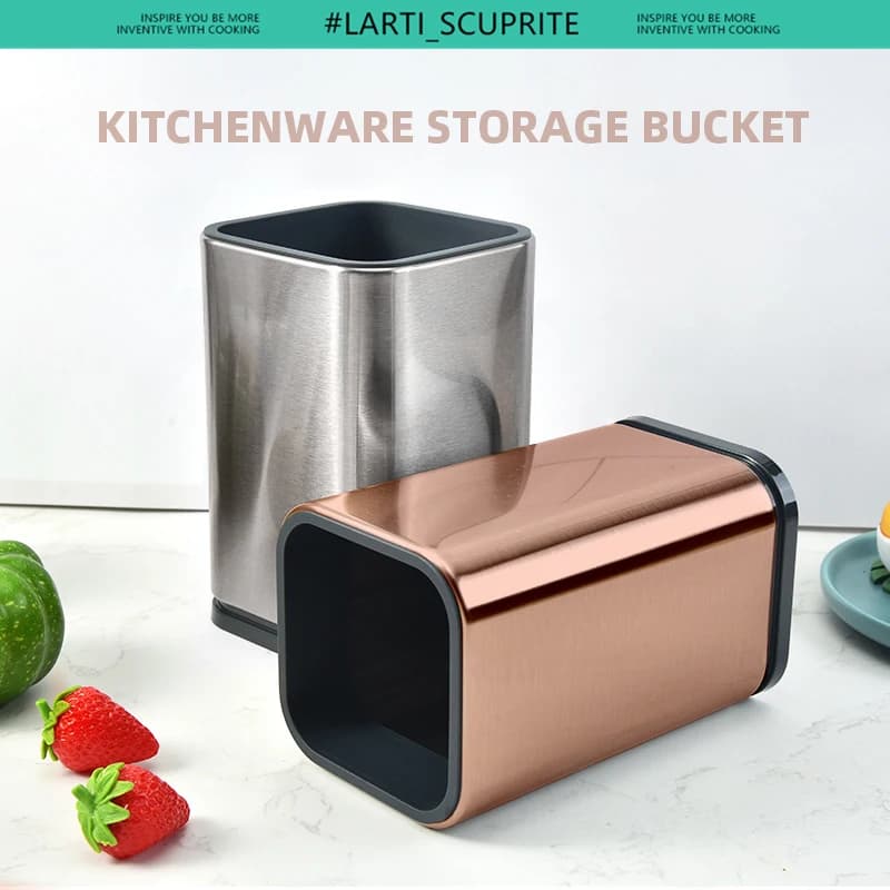 Acciaio inossidabile utensile da cucina secchio di stoccaggio accessori da cucina coltello cucchiaio spatola contenitore di scarico scatola metallica per asciugatura in oro rosa