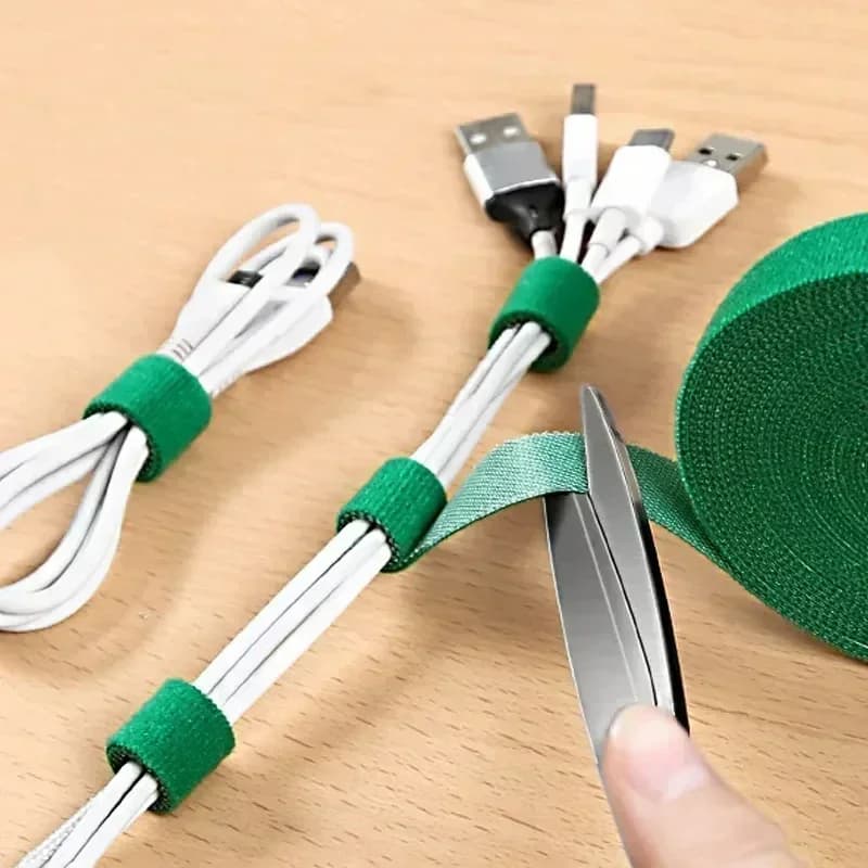 Organizzatore di cavi da 5M/rotolo, larghezza 12mm, avvolgicavo USB in nylon, fascette regolabili per cavi di mouse, auricolari e altri cavi.