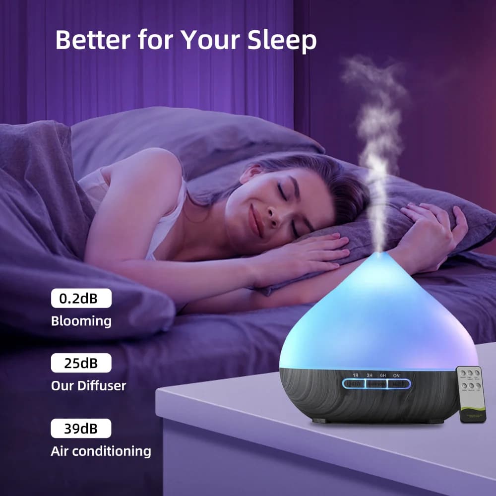 Umidificatore ad ultrasuoni da 500ml, diffusore di oli essenziali per aromaterapia con luci notturne a LED e 6 oli per casa, ufficio e yoga