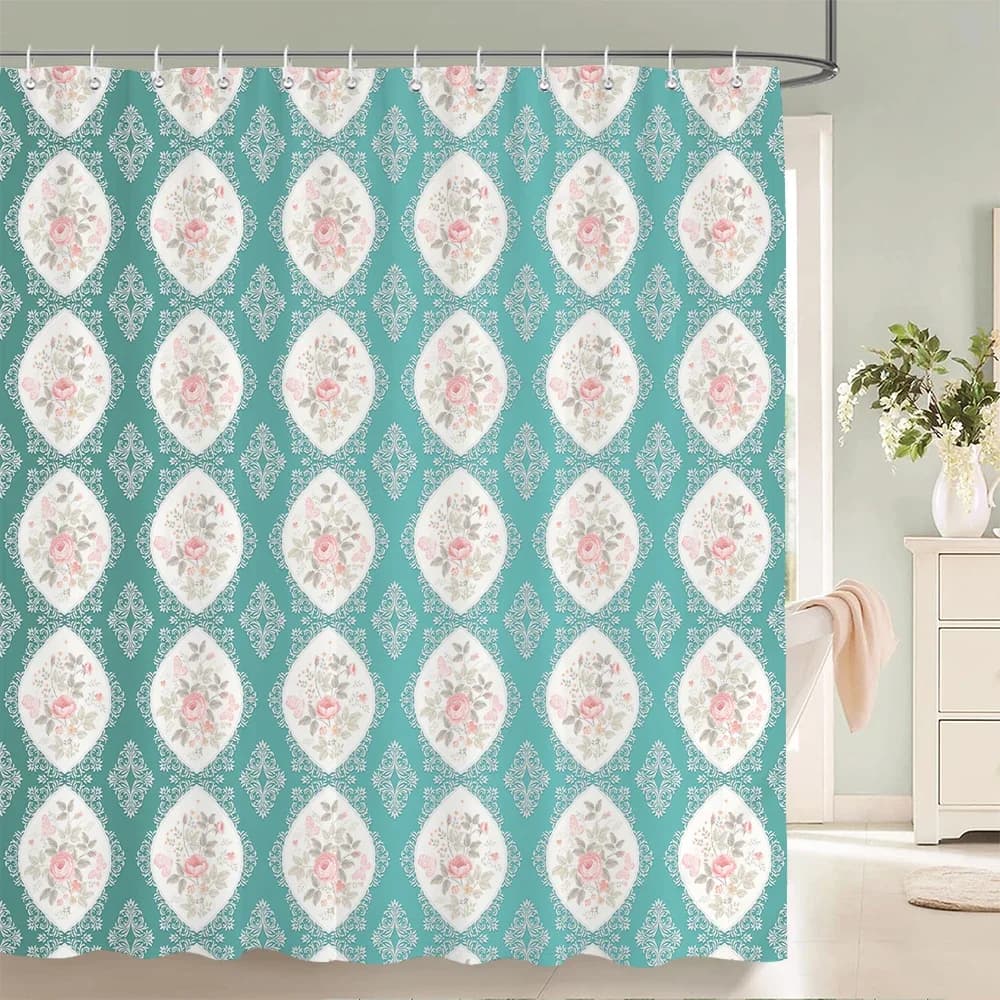 European Flowers Printed Shower Curtain Modern Nordic Minimalist style Polyster Cloth Home Decor Bathroom Curtain with Hooks