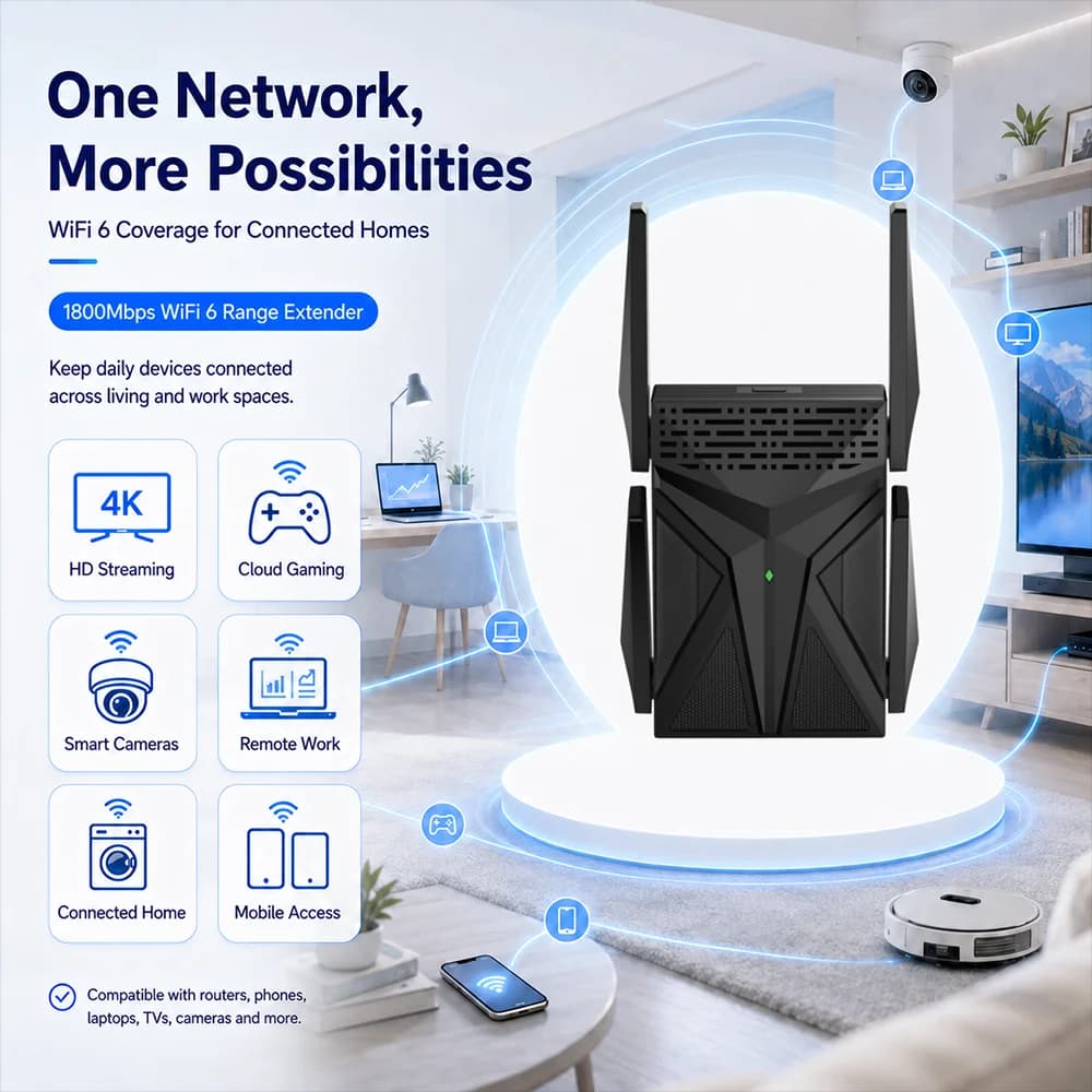 1800Mbps Wireless WiFi Repeater Booster 2.4G/5GHz Wi-Fi Signal Amplifier Extender Router Network Card WiFi Repetidor