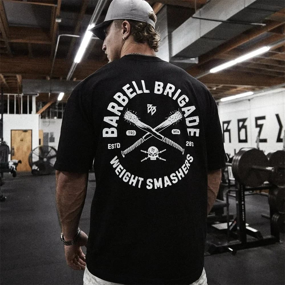 Barbell Brigade WEIGHT SMASHERS TEE Men's Short Sleeved Fitness T-shirt Running Sport Gym Muscle T-shirt Top Oversize Training
