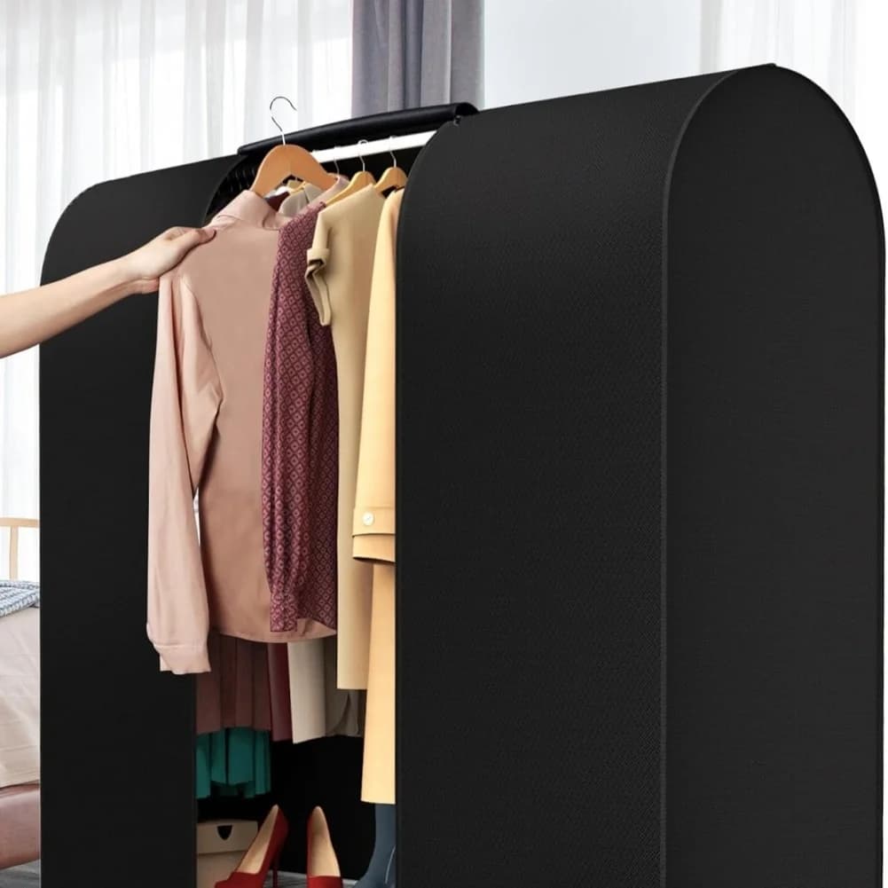 Garment Rack Cover for Clothes Hanger Protection Dustproof Breathable 210D Oxford Fabric Zippered Storage Bag Black
