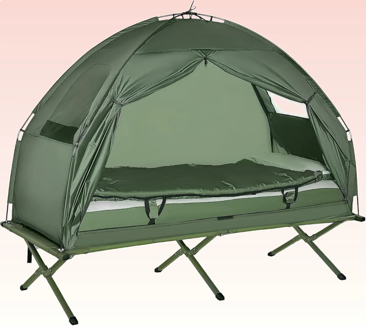 Outsunny 6-in-1 Folding Camping Cot Tent with Mattress Pillow Sleeping Bag Carry Bag Portable Easy Setup