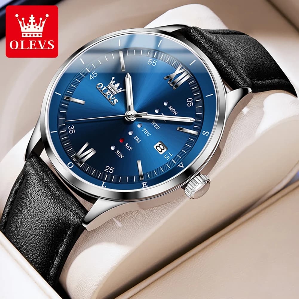 OLEVS 2931 Top Brand Man Watch Original Date Week Leather Strap Luminous Waterproof Fashion Sport Men’s Quartz Wristwatch