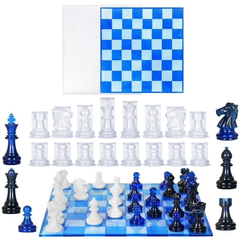 Kit di stampi per scacchi per stampi in silicone per colata di scacchi internazionali in resina Strumenti per scacchi 3D fai-da-te per regali artigianali fatti a mano per feste in famiglia