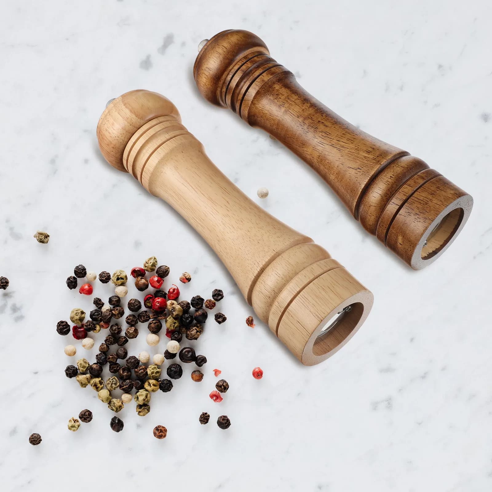 Set di 2 Macinapepe in Legno, Ecologici e Riutilizzabili, per Macinare Pepe, Aglio, Spezie e Pillole, Tritatore da Cucina