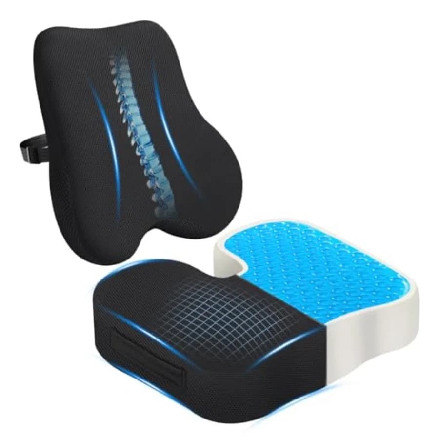 Set Cuscino in Gel e Supporto Lombare, in Memory Foam Rinfrescante per Alleviare il Dolore al Coccige e alla Sciatica, Ergonomico per Ufficio
