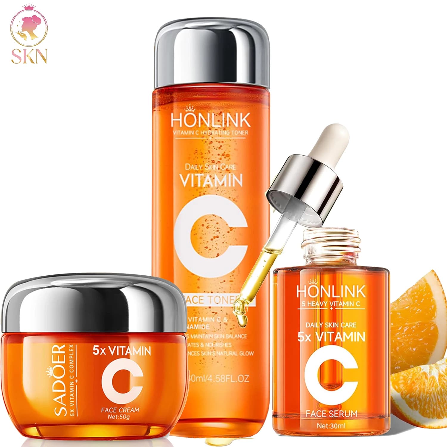 Viso Care Set with Vitamin C for Travel: Tonic + Siero + Viso Cream, Hydrating, Illuminating and Nutrient
