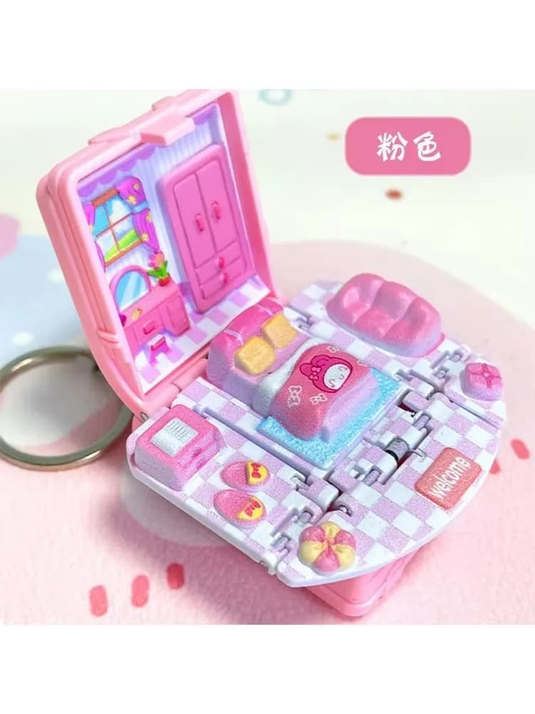 Portachiavi 3D Sanrio Pieghevole Pop-up: Mini Libro Educativo a Tema Astronauta e Castello, Antistress, Accessori Creativi
