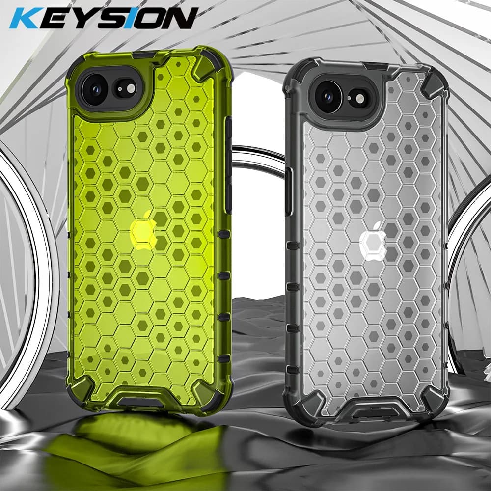 KEYSION Custodia protettiva antiurto per iPhone 16e Cover posteriore in silicone morbido + PC trasparente a nido d'ape per iPhone 16e 2025