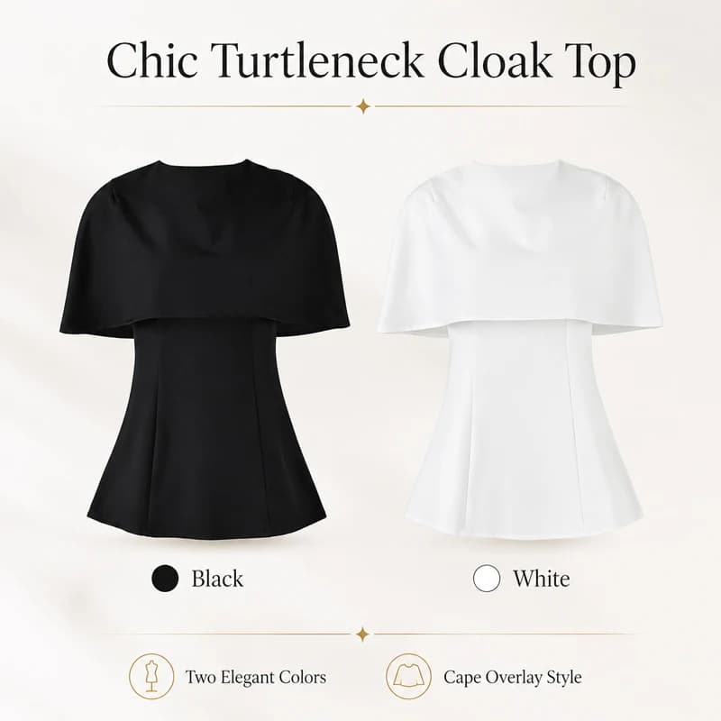 Elegant 2 Piece Outfit Mock Neck Slim Fit Blouse With Cape Shrug Shoulder Wrap Formal Party Women Two Piece Top Set