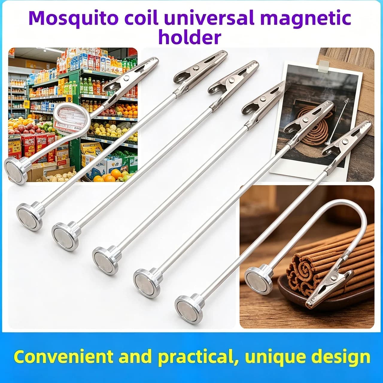 Multi-Angle Magnetic Alligator Clip - Versatile Mosquito Coil Holder, Supermarket Label & Photo Stand with Strong Magnet