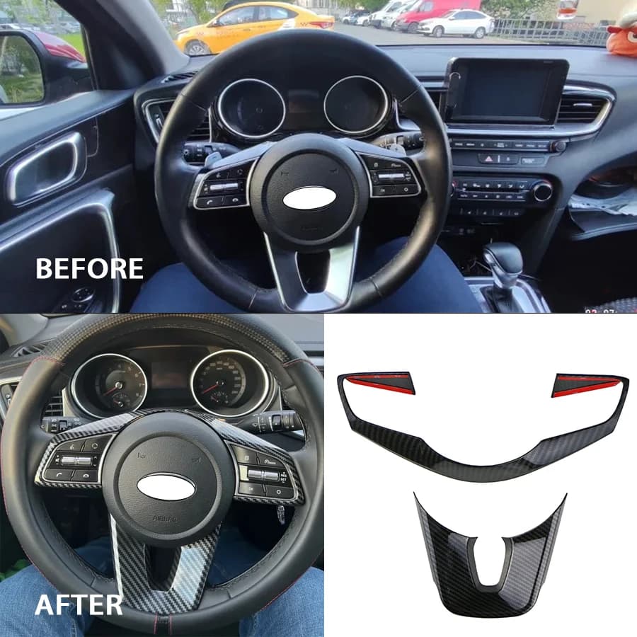 Per KIA Ceed Forte K3 Seltos XCeed Sonet continua ABS in fibra di carbonio pulsante del volante dell'auto adesivo decorazione copertura Trim