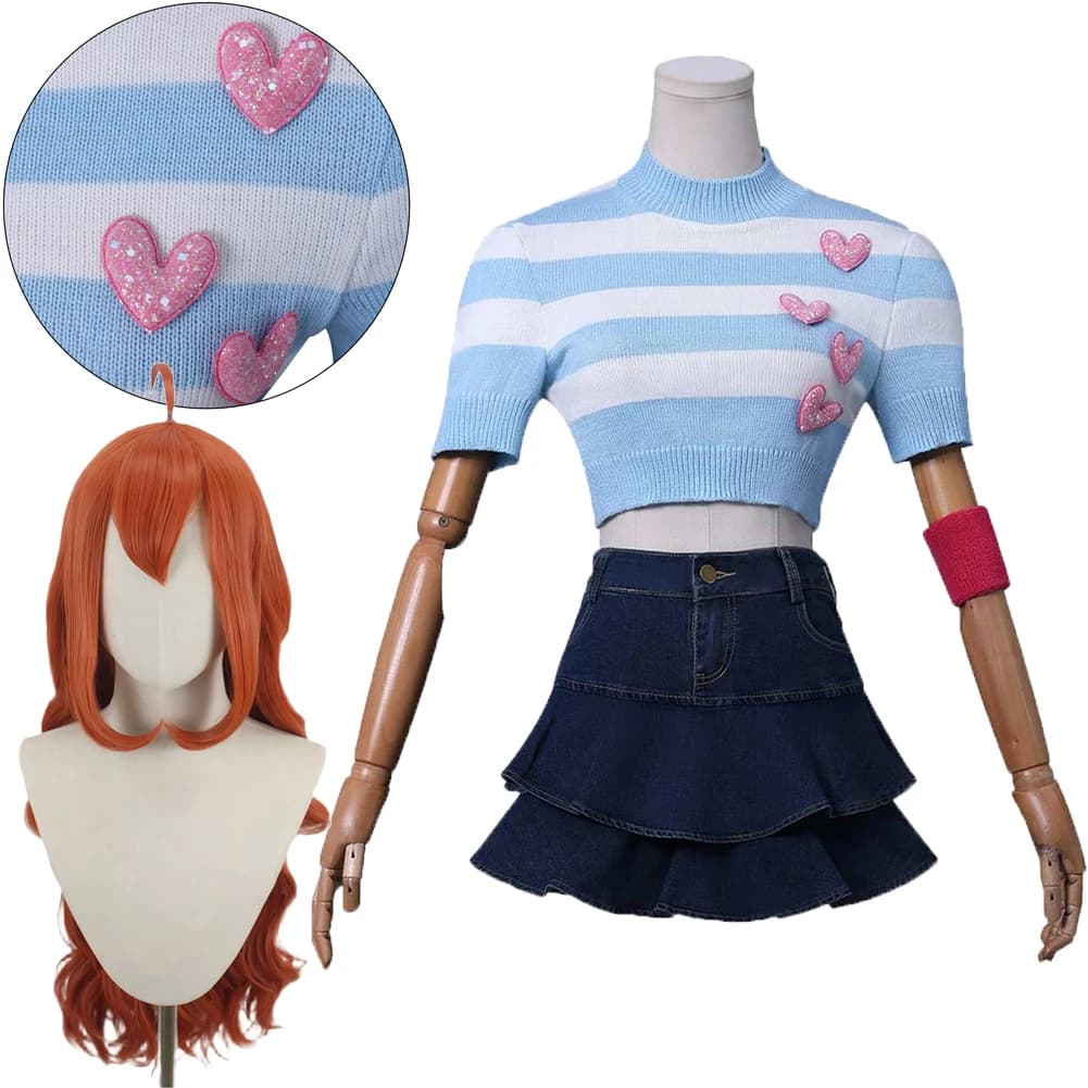 Costume da Fata dei Cartoni Animati con Parrucca, Top Blu, Gonna, Calze, Outfit per Donna, Travestimento per Halloween, Uniforme per Feste di Carnevale