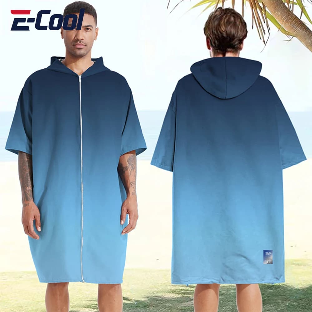 Quick drying towel with hood, absorbent changing cloak, microfiber beach bathrobe, outdoor water sports