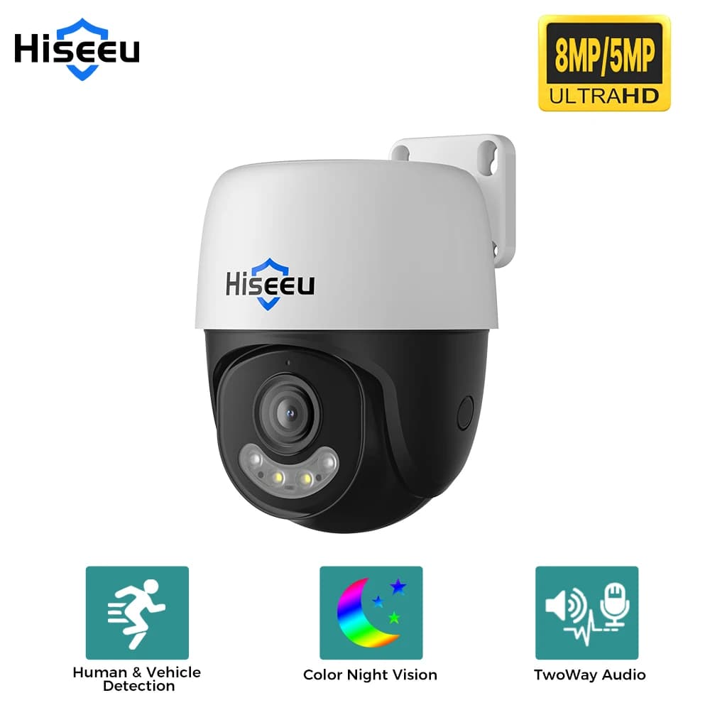Telecamera IP PTZ POE Hiseeu 4K 5/8MP con audio bidirezionale, visione notturna a colori, impermeabile, Onvif, obiettivo 2.8mm, telecamera di sicurezza CCTV H.265