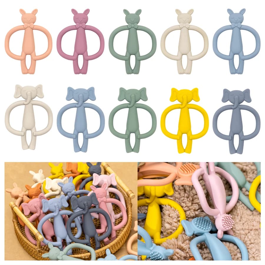 1 pz Silicone massaggiagengive giocattolo per bambini animali del fumetto forma massaggiagengive giocattolo BPA Free Silicone dentizione giocattolo da masticare giocattolo ciuccio infantile