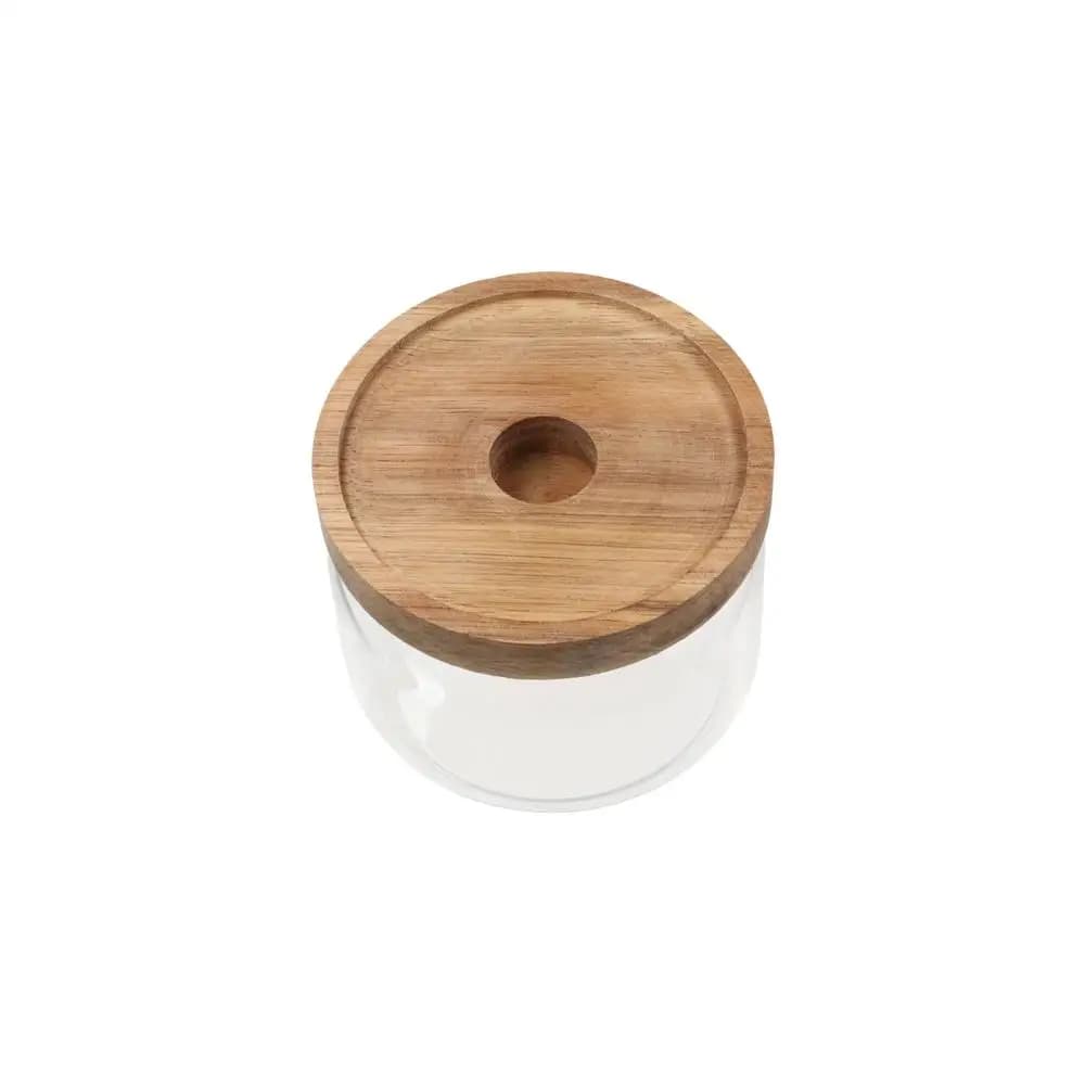 Multi-Use Wooden Lid Glass Food Storage Jar Coffee Beans Clear Kitchen Container Thicken Round Food Storage Containers Sugar