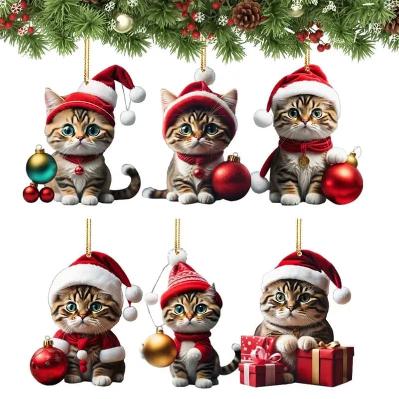 Ciondolo gatto Gatto di Natale Ornamento per albero appeso Divertente ciondolo di Natale Regalo per la decorazione dell'albero di Natale Decorazione interna dell'auto