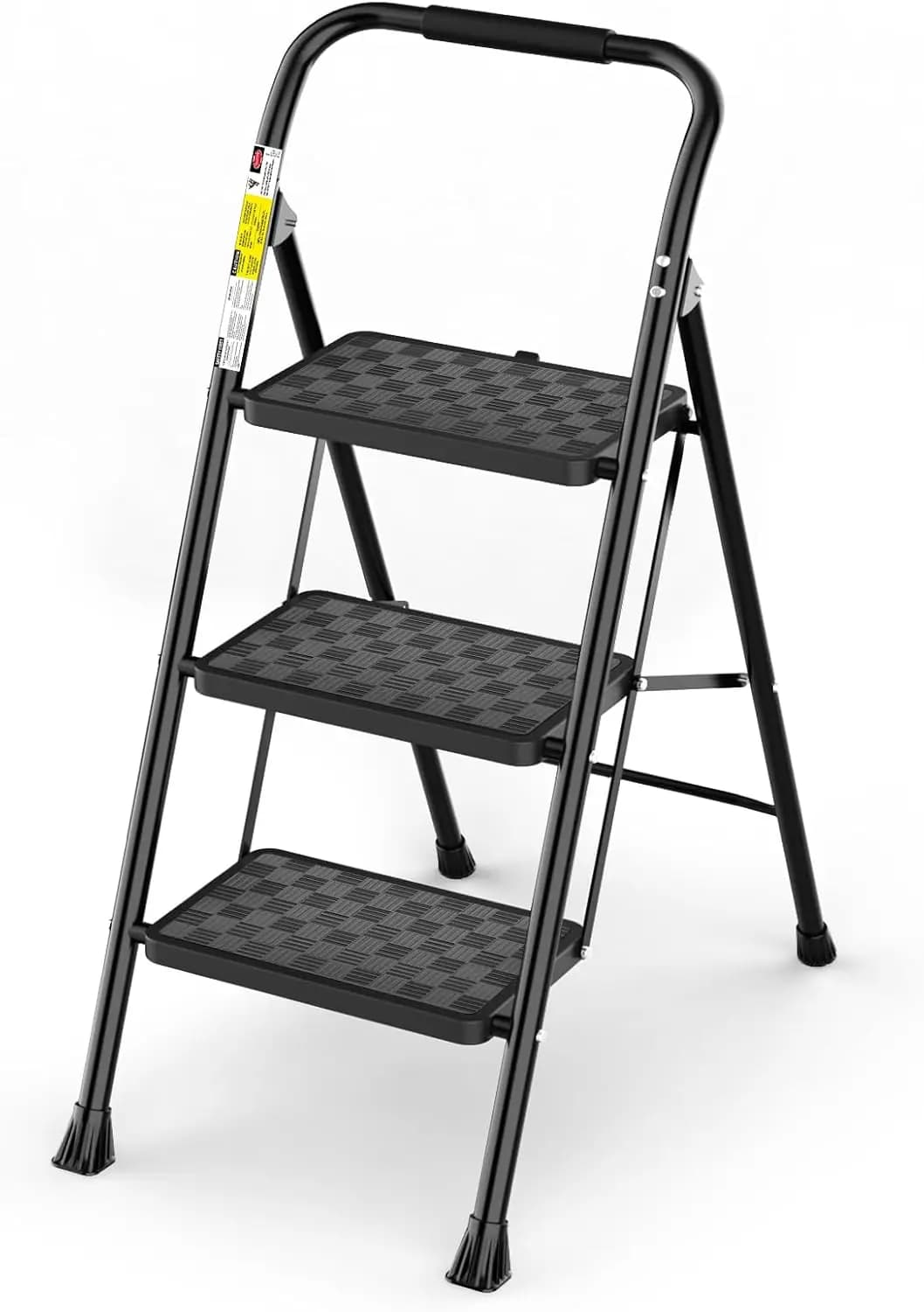 Scaletta pieghevole a 3 gradini con maniglia imbottita, design ergonomico a pedale largo per adulti, nera