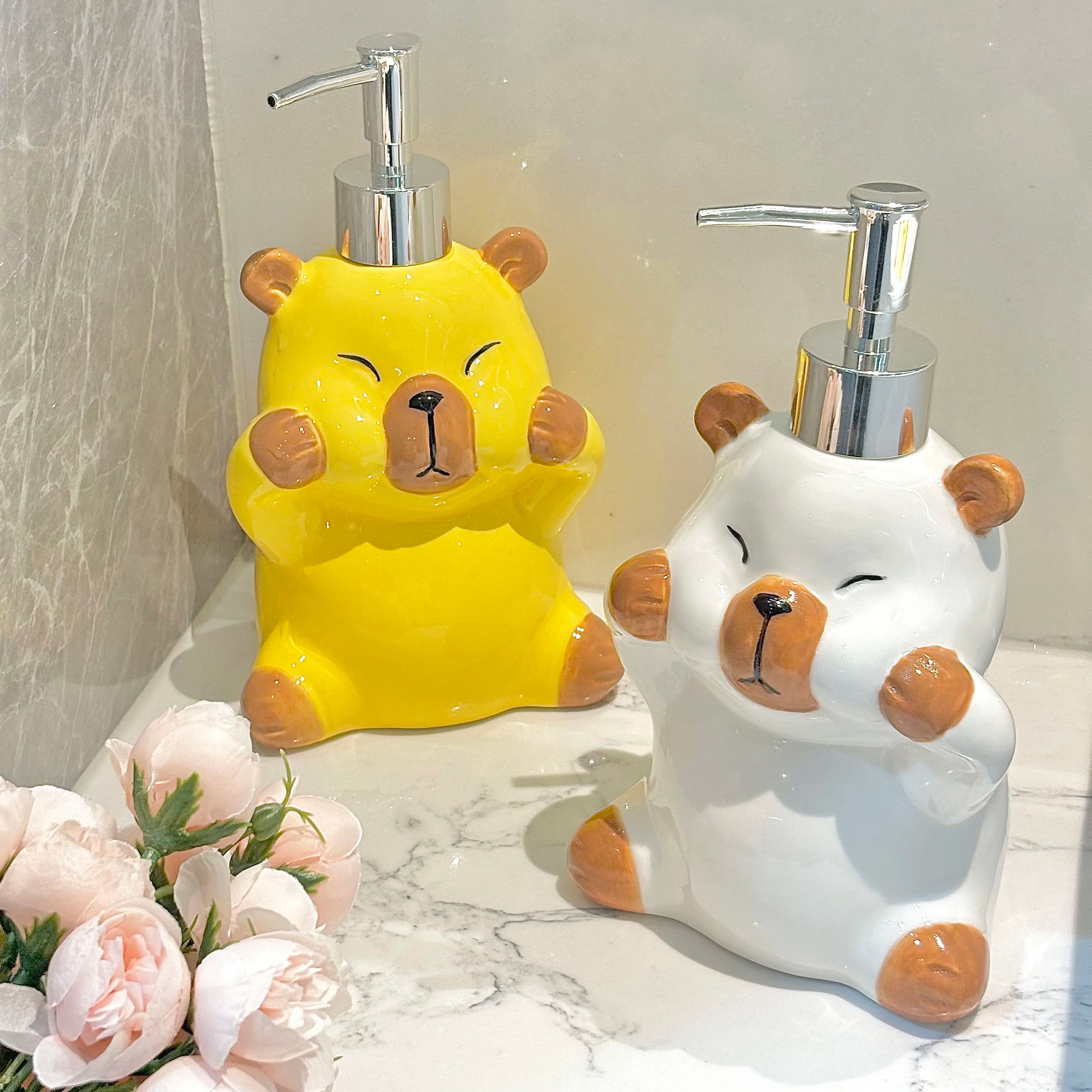 WHYOU-Simpatico dispenser di sapone liquido Catoon, bottiglia di lozione, emulsione, bottiglie di auguri per le mani in lattice, set di accessori da bagno di lusso leggero