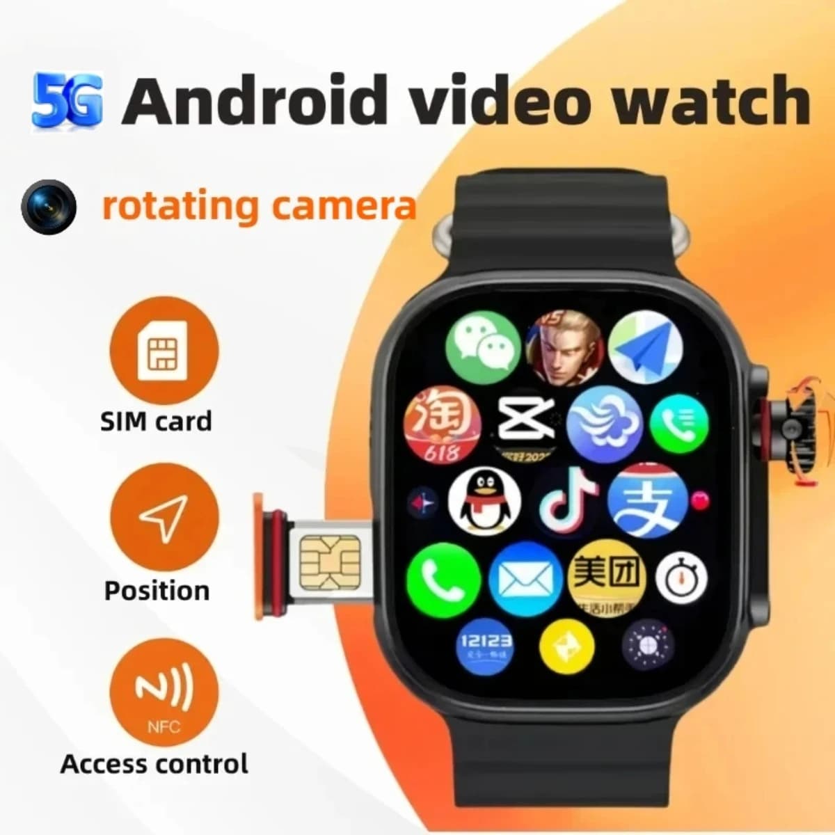 5G Network Smartwatch CDS9 SIM Card Rotating Camera Android 9.0 Bluetooth GPS Positioning Google Play Global Version Smartwatch