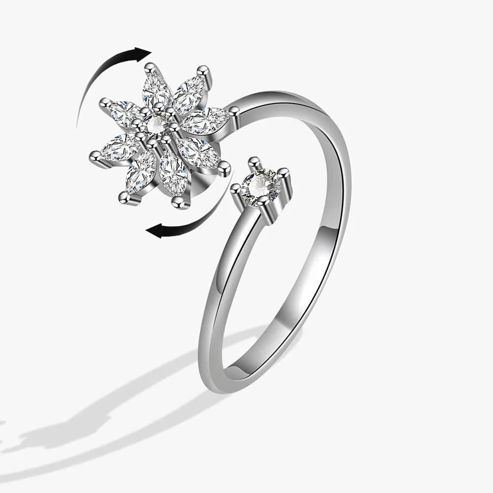 Anello Girevole con Fiore e Diamante alla Moda per Donne, Gioiello Antistress in Metallo