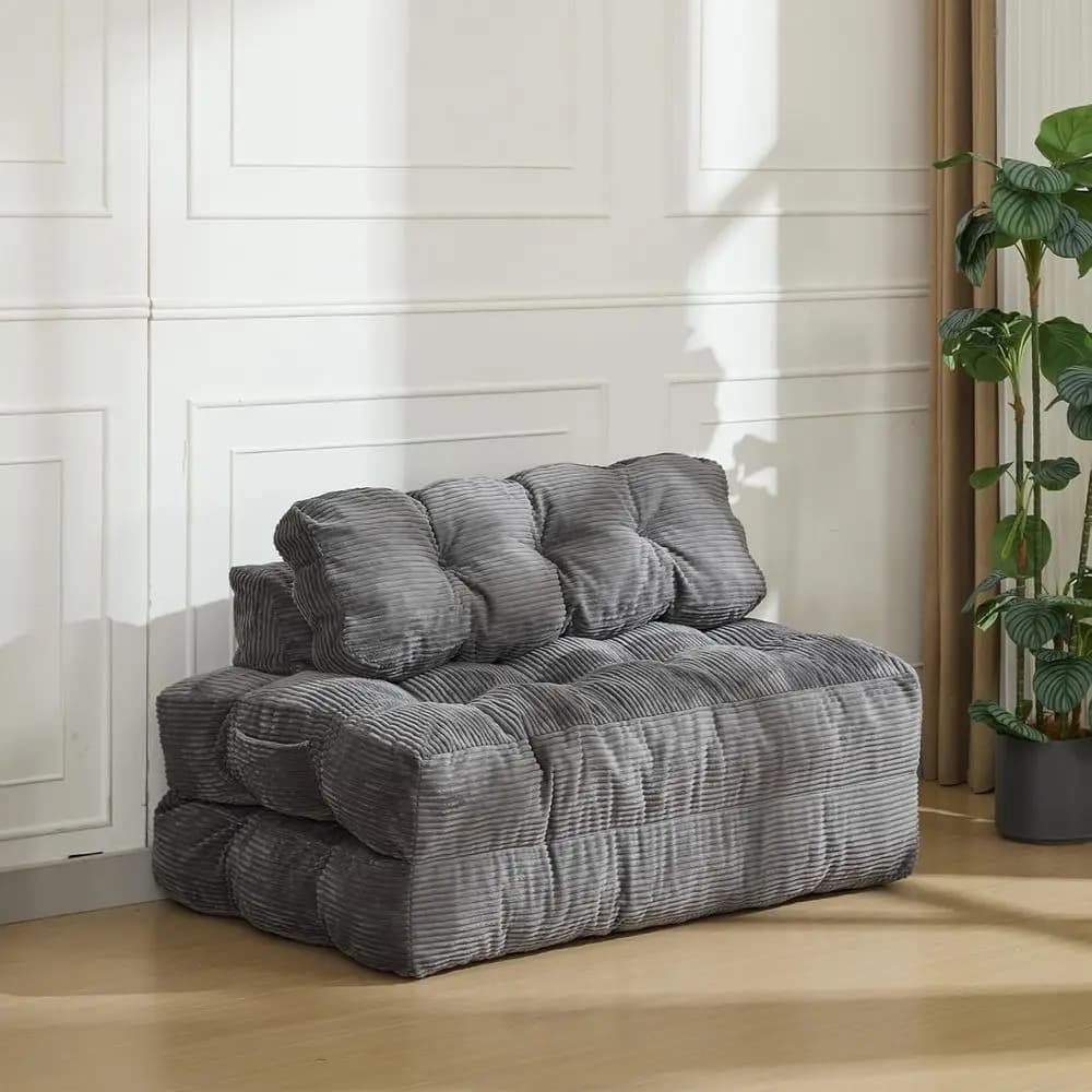 Divano Letto Pieghevole 3-in-1, Divano Singolo Convertibile con Supporto per la Schiena e Cuscino, Letto Portatile per Soggiorno e Camera da Letto