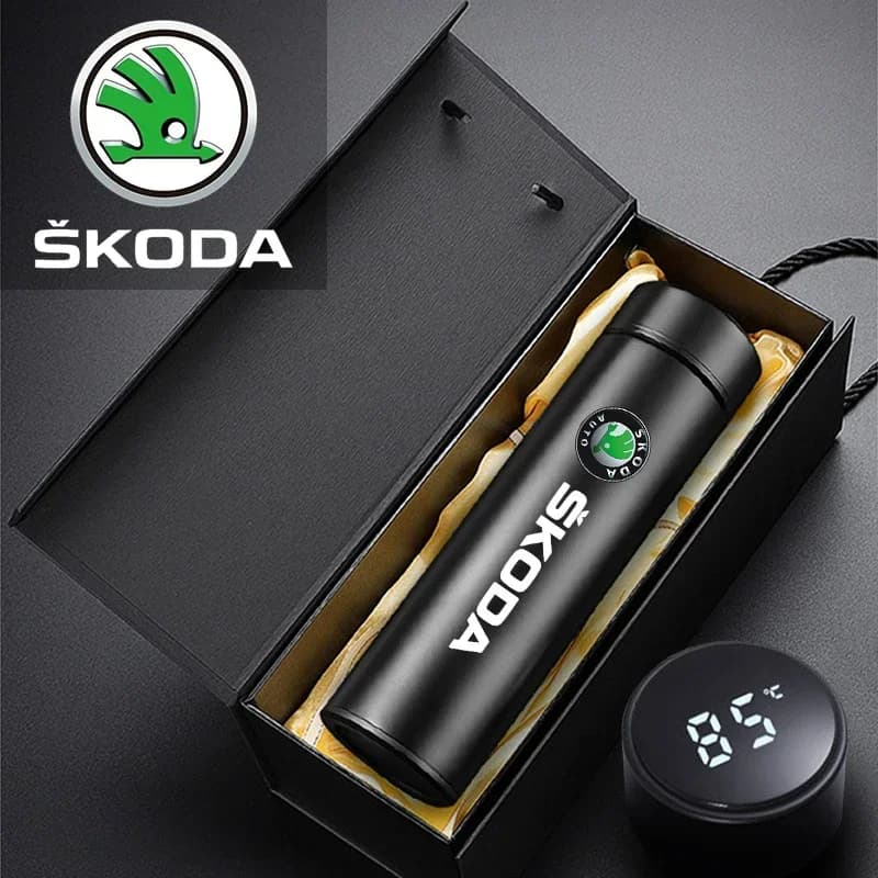 500ml Auto Smart Thermos Tazza di Vuoto Thermos Bottiglia di Accessori Per Skoda Octavia Rapid Kodiaq Karoq Fabia Kamiq Superb Derivative