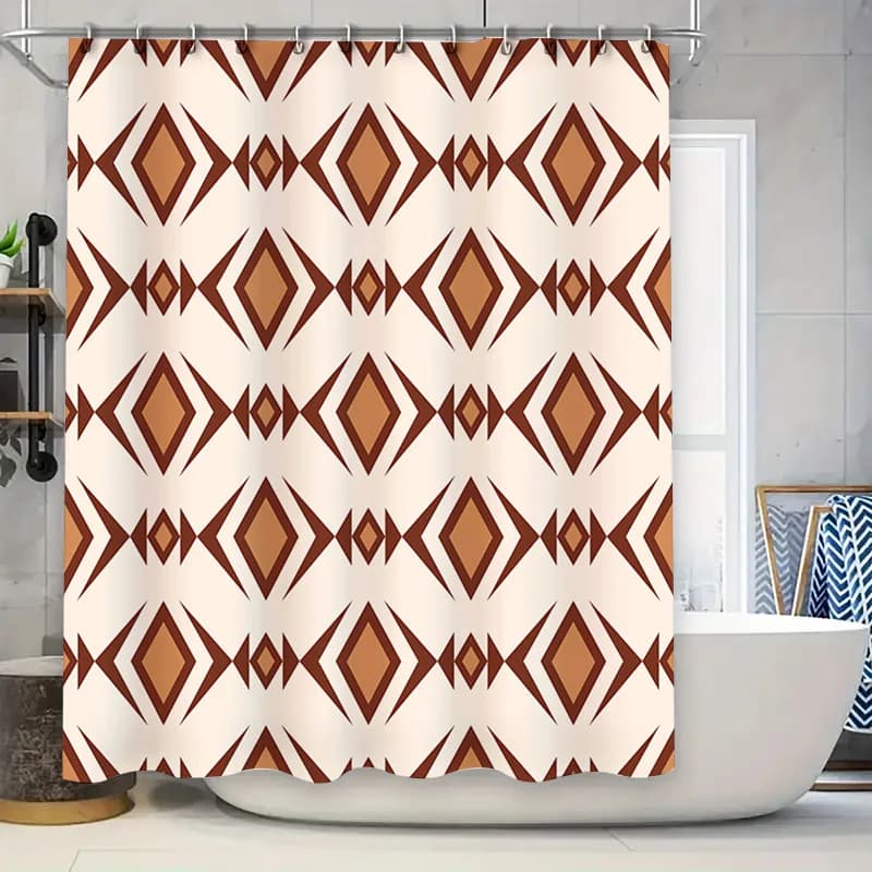 Decorazioni per la casa Tende da doccia Tessuto impermeabile con stampa geometrica per vasca da bagno – Aste facili da appendere incluse in vari colori (Marrone C