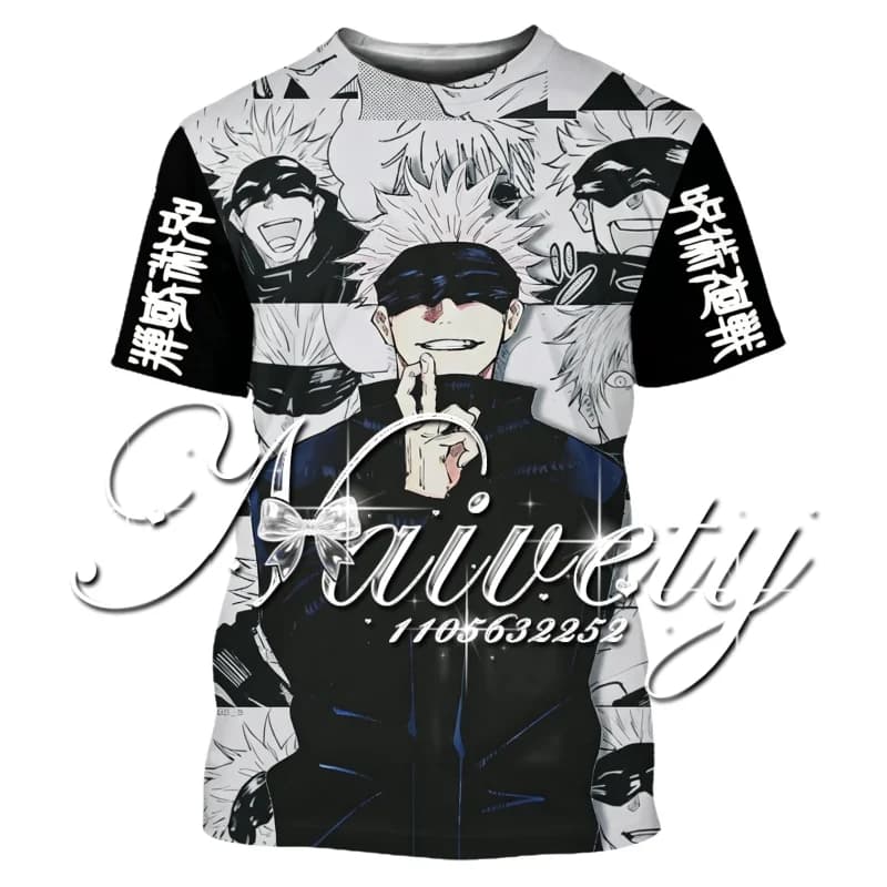 T-shirt Sportiva Manga Cool da Uomo e Donna per Esterni con Stampa 3D Collage Fumetto Bianco e Nero di Satoru Gojo di Jujutsu Kaisen - Collezione Estiva Calda