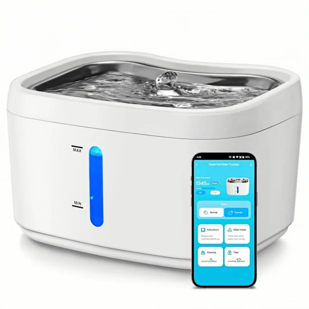 Wireless connection via APP, 84oz/2.5L, Automatic Pet Fountain with Stainless Steel Tray and Weight Sensor