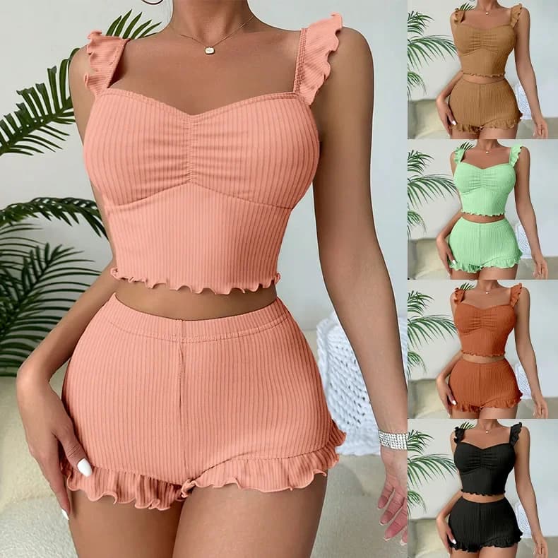 Nuovo Pigiama Estivo Leggero da Donna, Stile Sexy, Camicia da Notte con Halter in Raso e Pizzo Laterale, Comodo Pigiama per il Tempo Libero