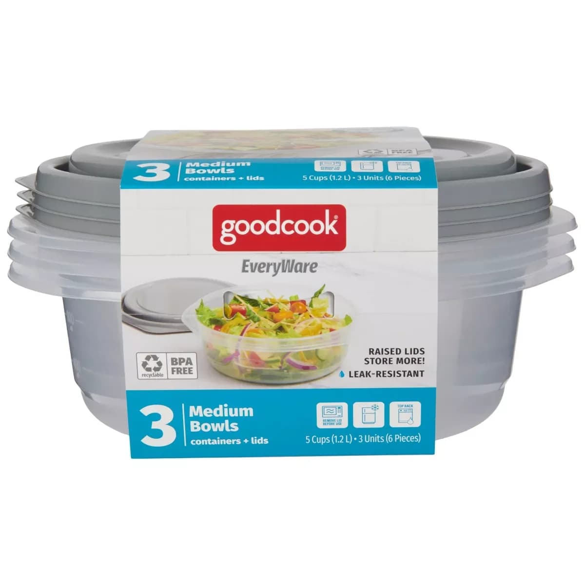 Contenitori per Alimenti Rotondi EveryWare - 5 Tazze - 6pz/3ct - Grigio: Contenitore in Plastica Antisgocciolamento