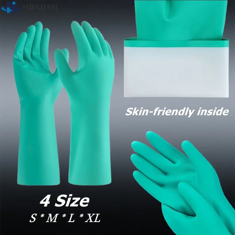1 paio di guanti da lavoro riutilizzabili realizzati in nitrile premium per la pulizia della casa, guanti lunghi impermeabili resistenti agli acidi chimici